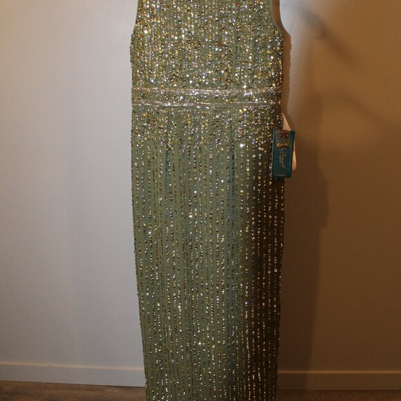 NWT Mac Duggal Sequined High Neck Sleeveless Column Gown Olive Green sz 12 93603 - Picture 7 of 10